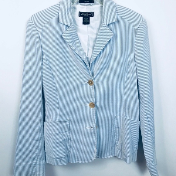 Eddie Bauer Jackets & Blazers - Eddie Bauer 6 Blue White Pinstriped Stretch Jacket